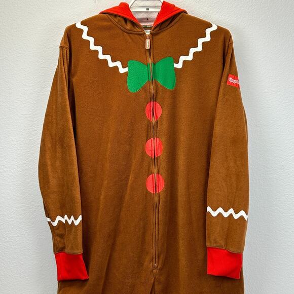 Tipsy Elves Gingerbread Man Jumpsuit Mens 2XL XXL Brown Christmas Pajamas Hooded - Picture 3 of 9